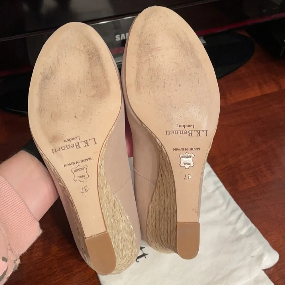 LK Bennett Edee Gold Suede Heels Espadrille Sandals Kate Middleton Size 37